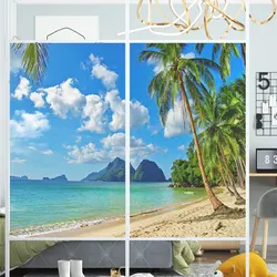 Window Film Privacy Seascape Glass Sticker UV Blocking Heat Control No Glue Static Cling Window Tint for Homedecor
