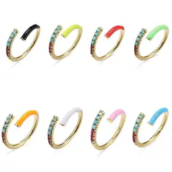 HECHENG ,colorful CZ, neon ring ,wholesale ,for women, jewelry accessries, adjusted Open finger ring