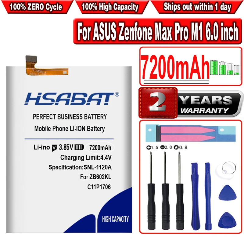 HSABAT 7200mAh C11P1706 Battery for ASUS Zenfone Max Pro M1 ZB601KL ZB602KL X00TDB X00TDE / ZenFone Max Pro M2 ZB631KL