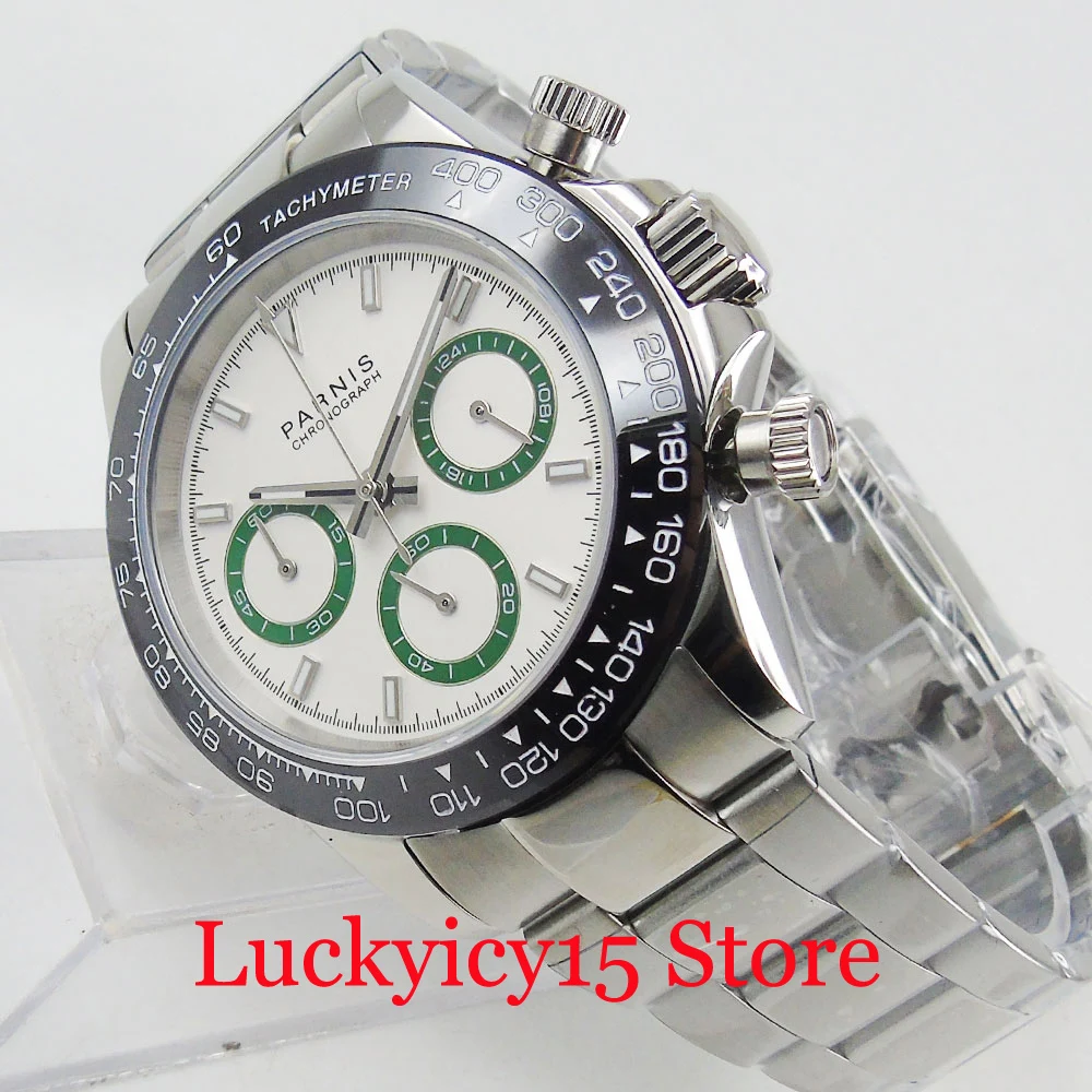 

PARNIS Luxury Quartz Men Watch 39mm Polished Case Chronograph 24 Hours Sapphire Glass Mental Strap