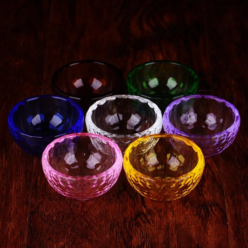 Tibetan legendary colorful crystal glass seven water supply bowls eight holy water cups gift box 6cm