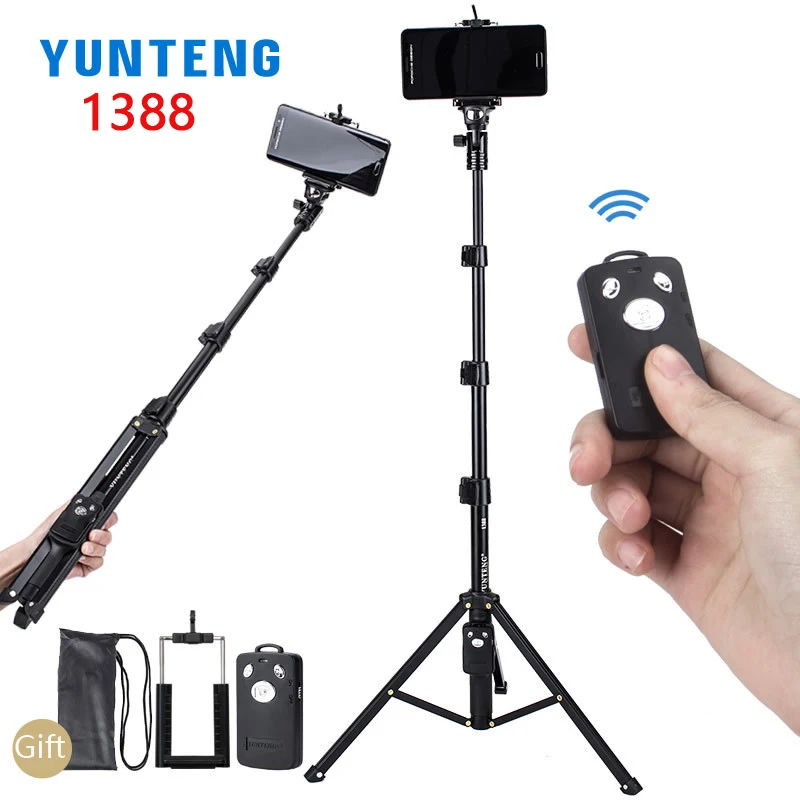 Yunteng-Selfieスティック1388 VCT-1688,ワイヤレス充電,Bluetooth,ポータブルリモコン,スマートフォン,ライブストリーム用の三脚マウント