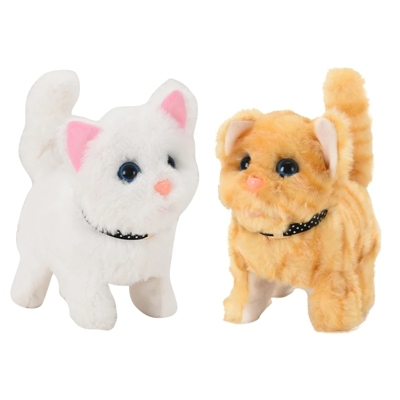 Plush Electronic Cats Move and Meow Walking Lifelike Interactive Toy Pet Stuffed Kitten for Girls Kids Baby Funny Gift