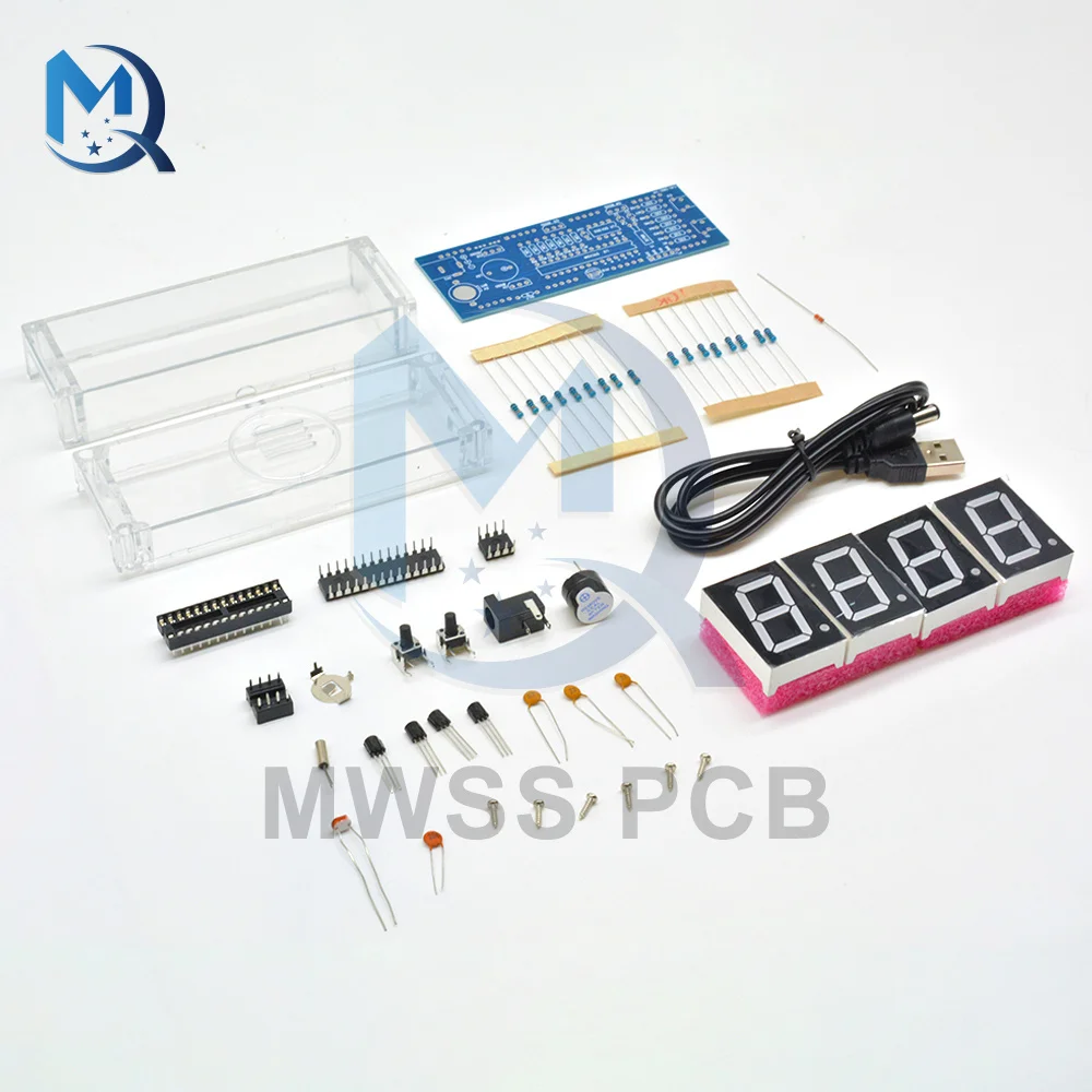 4-Digit LED Digital Electronic Temperature Clock DIY Kit Electronic ClockTime Light LED Microcontroller With Transparent Case