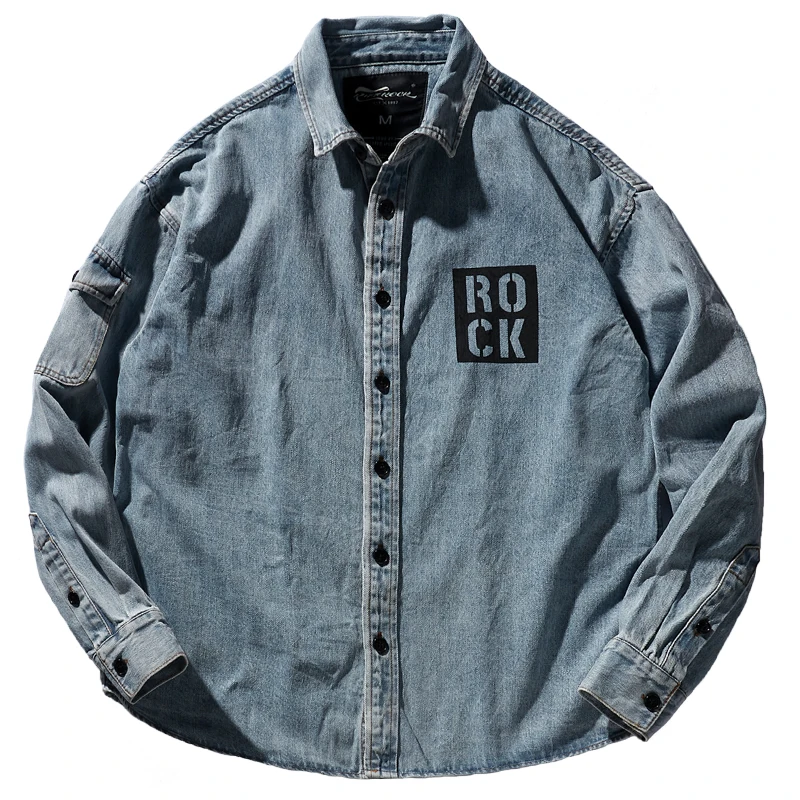 750g Heavyweight Denim Shirt Coat Men\'s Fashion American Casual Retro Washed Thickened Autumn and Winter Tooling Blouses Jacket