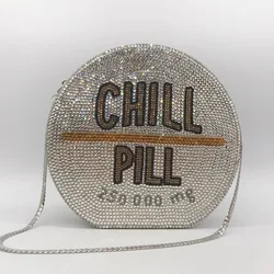 CHILL PILL Letter Crystal Clutch High-End Female Phone Handbags New Fashion Women’s Shoulder Minaudiere Lady Diamond Party Bags