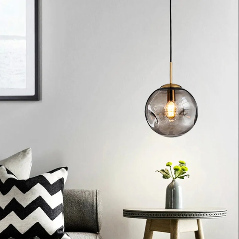 Modern loft glass ball pendant light LED E27 Nordic hanging lamp with 2 colors for living room restaurant bedroom lobby kitchen