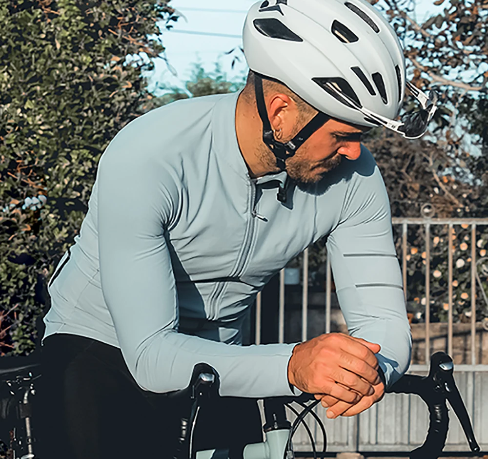 YKYWBIKE Radtrikot 10-20 ° C Herbst Langarm Rennrad Kleidung Thermo Fleece Wärme MTB Fahrrad Jersey – Detail 4