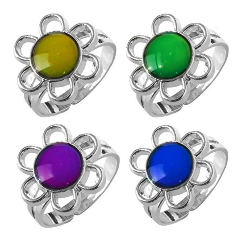 Flower Mood Ring Color Change Mood Ring Adjustable Emotion Feeling Changeable Temperature Ring Jewelry For Women Men Kids Gifts