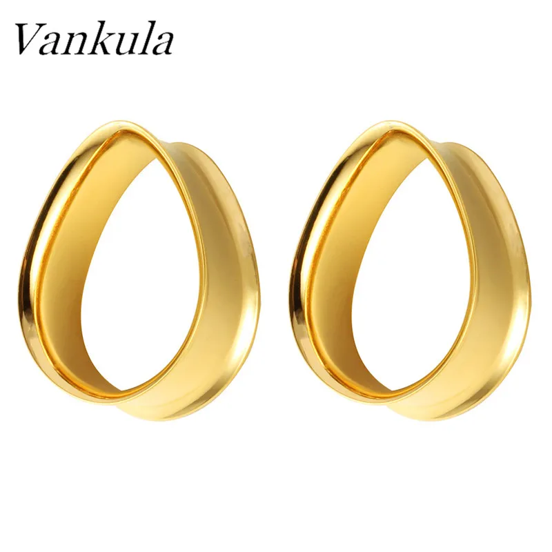 Vankula 2PCS 316L Stainless Steel Ear Plug Tunnels Gold Black Steel Color Ear Expander Plug Tunnel Body Jewelry Ear Gauges