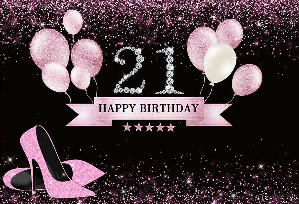 Фон для фотографий «милый 21-й день рождения», блестящий розовый фон на высоких каблуках с воздушными шарами для взрослых и женщин, декор для дня рождения, фотобудка