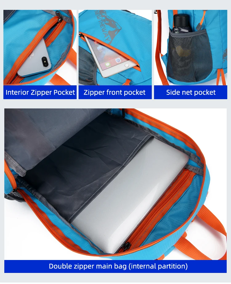 22L tragbarer faltbarer Rucksack, zusammenklappbare Bergsteigertasche, ultraleicht, Outdoor, Klettern, Radfahren, Reisen, Rucksack, Wandern, Tagesrucksack – Detail 11