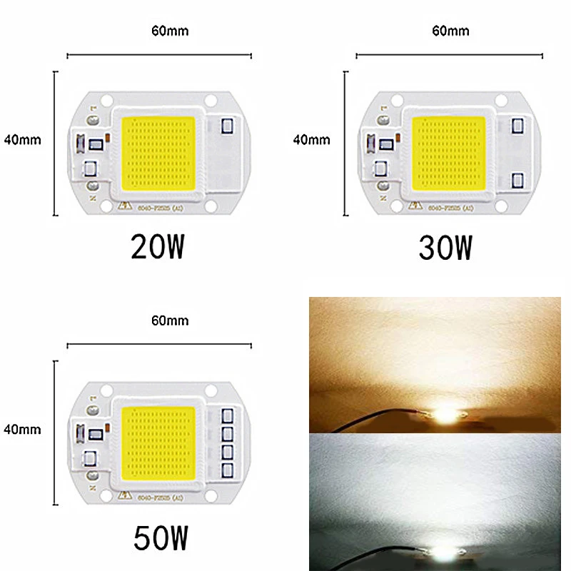 LED COB Chip 110V 220V 9W 10W 20W 30W 50W LED Bulb Lamp Input Smart IC Flood Light Spotlight