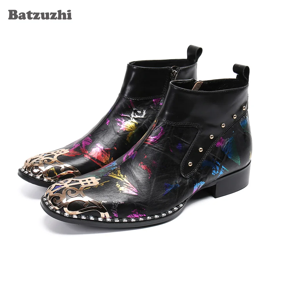 

Batzuzhi Luxury Handmade Men's Boots Personality Metal Toe Multi Genuine Leather Ankle Boots Men Party Bota Masculina, US6-US12