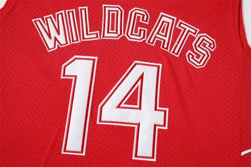 Zac Efron Troy Bolton East High School Wildcats No 14  Red  Retro Basketball Jersey Men Stitched Embroidere Jerseys Sport Shirt