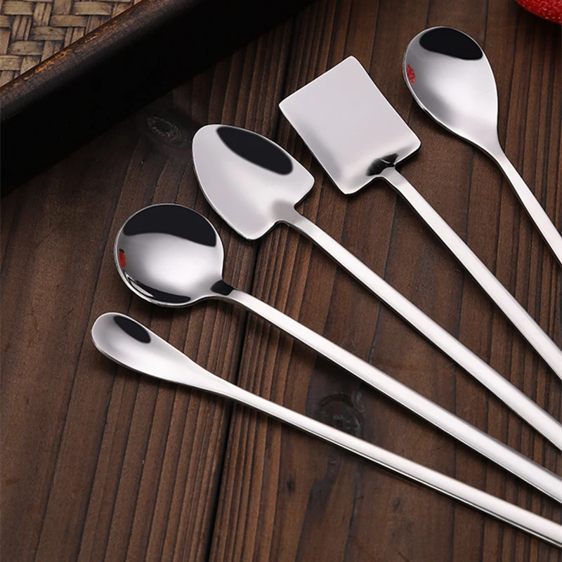 304 Stainless Steel Coffee Honey Mixing Spoon Tableware Long Handle Ice Cream Tea Shovel Spoons Kitchen Accessories Bar Tools