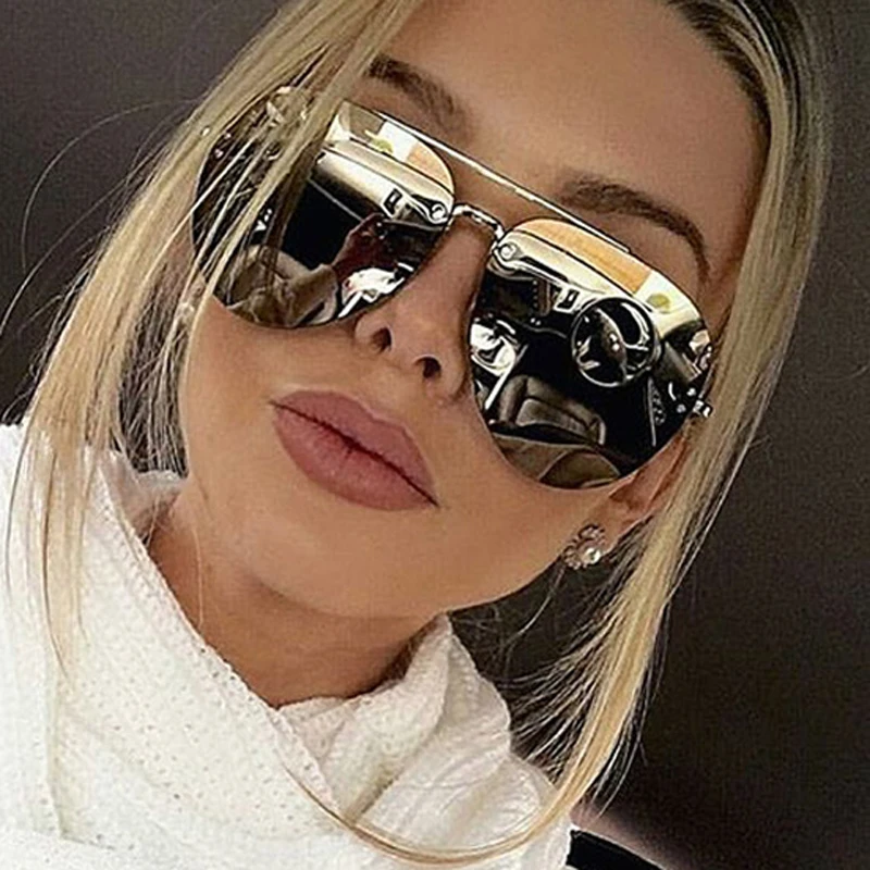 

MIZHO New Rimless Silver Tinted Sunglasses Women Brand Designer Pilot High Quality UV Protector Sun Glasses Ladies
