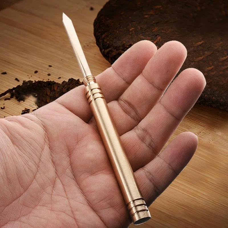 Brass Pu \'er Tea Knife for Kitchen, Pure Copper, Kung Fu Knife, Open Tea Prying, Tea Needle Accessories