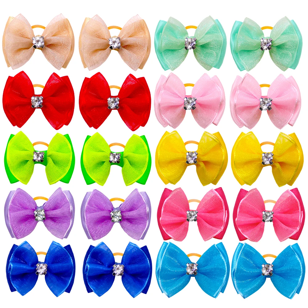 20pcs Handmade Pet Dog Hair Bows Rhinestone Variety Lace Ribbon Dog Bow Dogs Grooming Bows Accessories Pet Hair Supplies