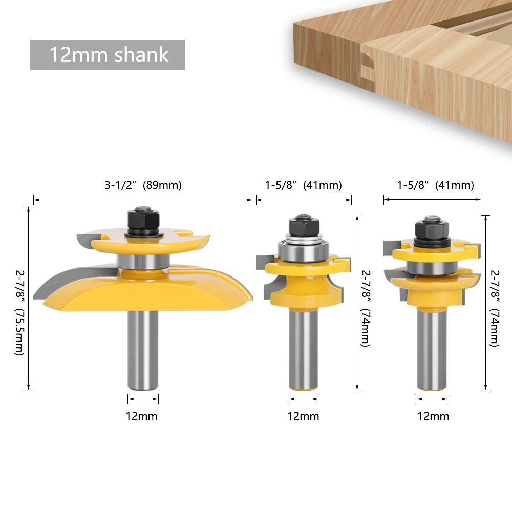 Imagem -03 - Lavie-round Over Rail e Stile Cove Painel Raiser Bit Conjunto Roteador Fresa para Madeira Fresa 12 mm Shank Mc03125 Pcs