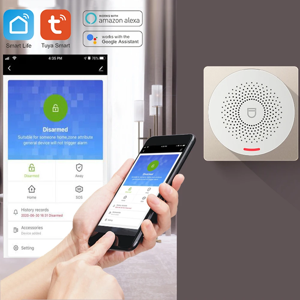 Sistema de segurança de alarme inteligente wi-fi com sensor de movimento, controle por aplicativo smart life e tuya, compatível com alexa e google