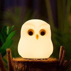 Owl Night Light, USB Rechargeable Kids Night Light, 3000K/ RGB Color, Portable Nursery Lamp Tap Control for Kids Bedroom