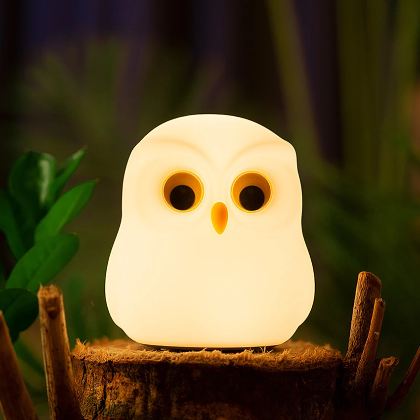 Owl Night Light, USB Rechargeable Kids Night Light, 3000K/ RGB Color, Portable Nursery Lamp Tap Control for Kids Bedroom