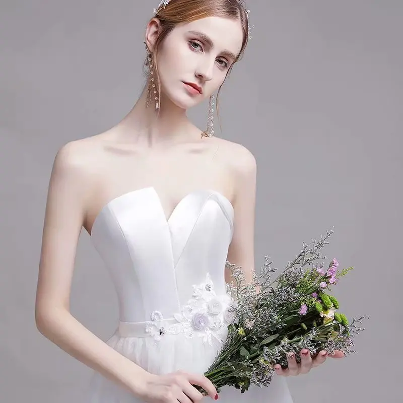 웨딩 드레스 паа기사 신부 가운 Vestido De Novia 로브 드 Mariage 튜브 탑 신부 새틴 단순