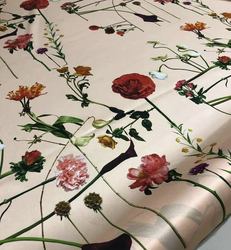 Advanced Custom Twill Silk Fabric Brand New Carnation Floral Print Stretch Silk Fabric