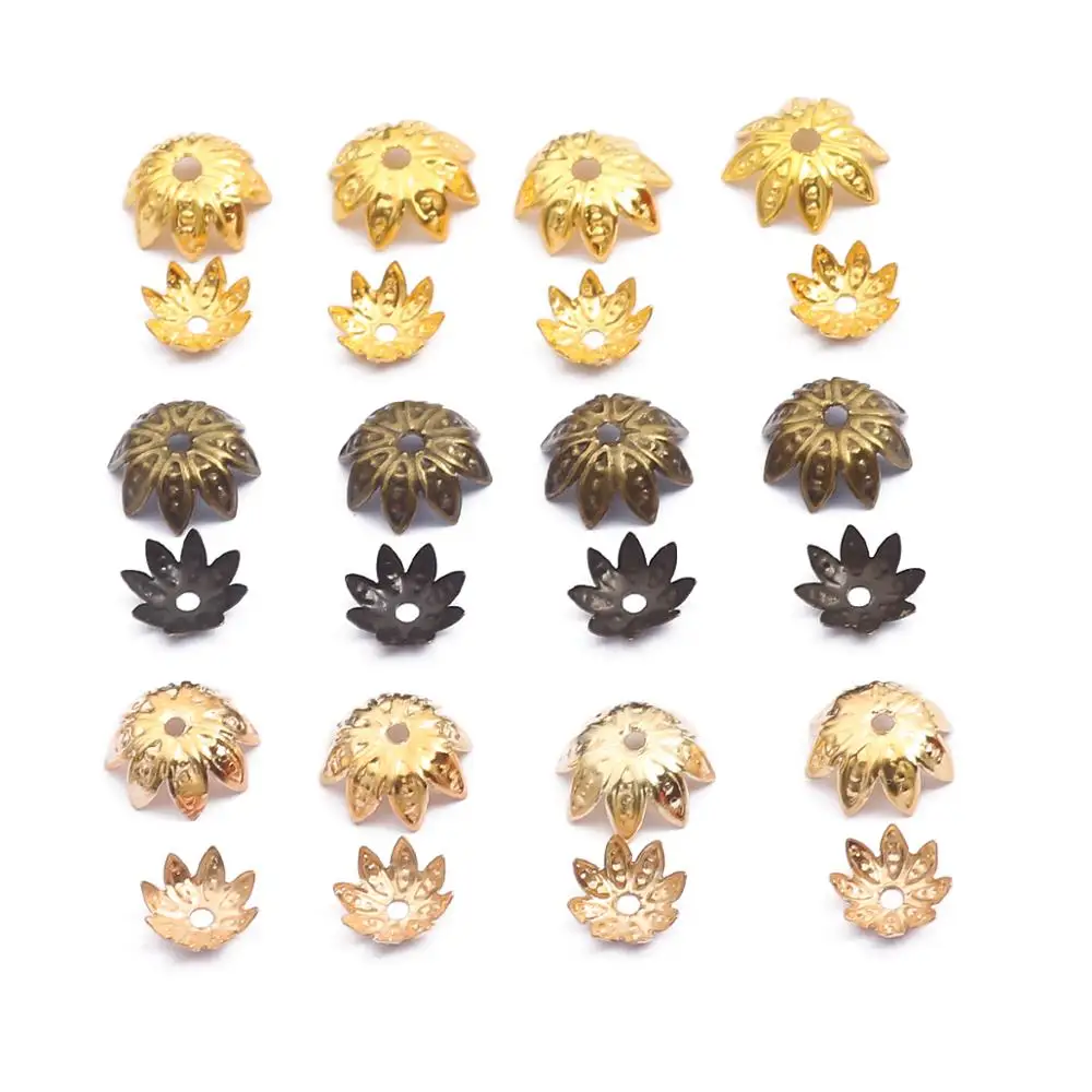 100pcs 8-10mm Lotus Flower Metal Beads Caps Loose Spacer Cone End Beads Cap For DIY Jewelry Making Necklace Accessories