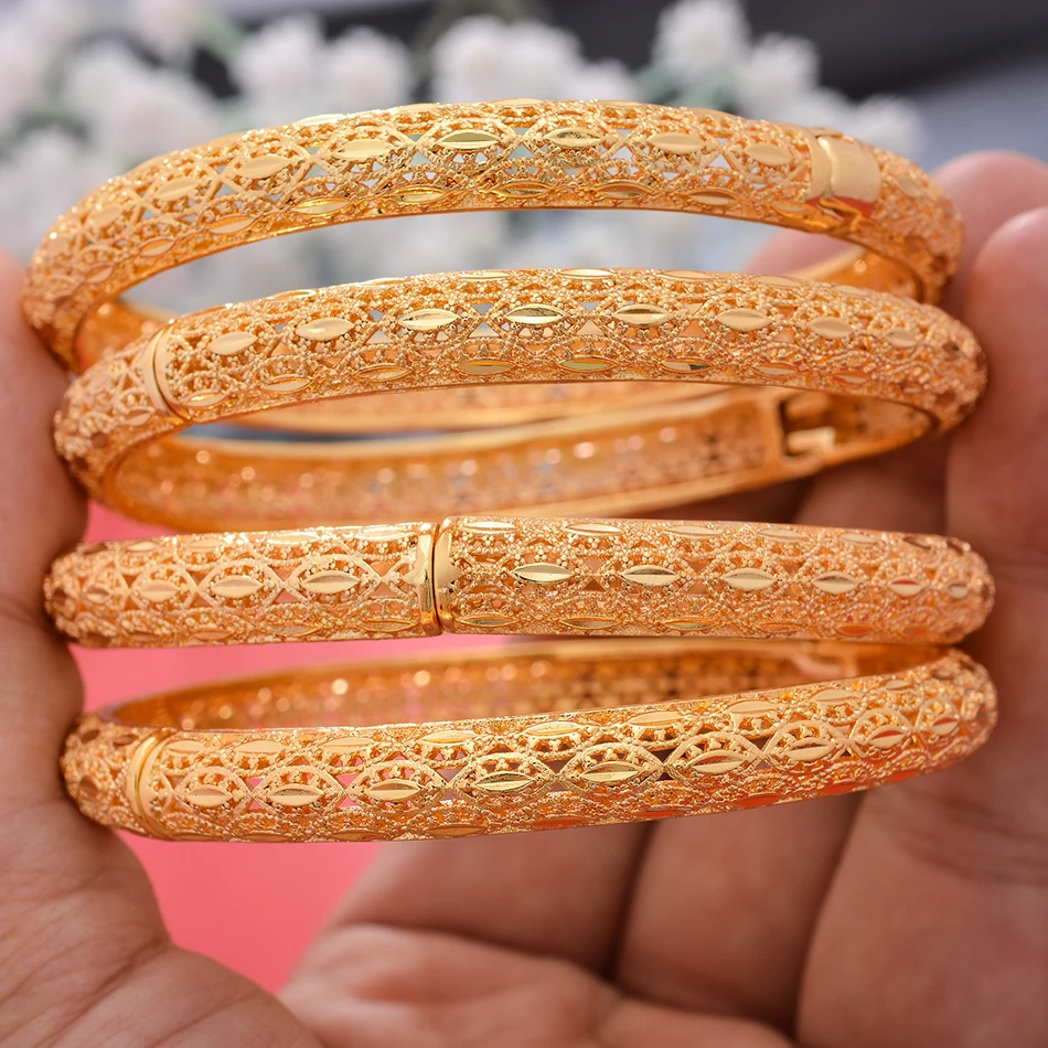 Gold Color Bangles For Women Girls Men Dubai Bangles&Bracelet Jewelry Arab Middle Eastern African Fashion Copper Bangle