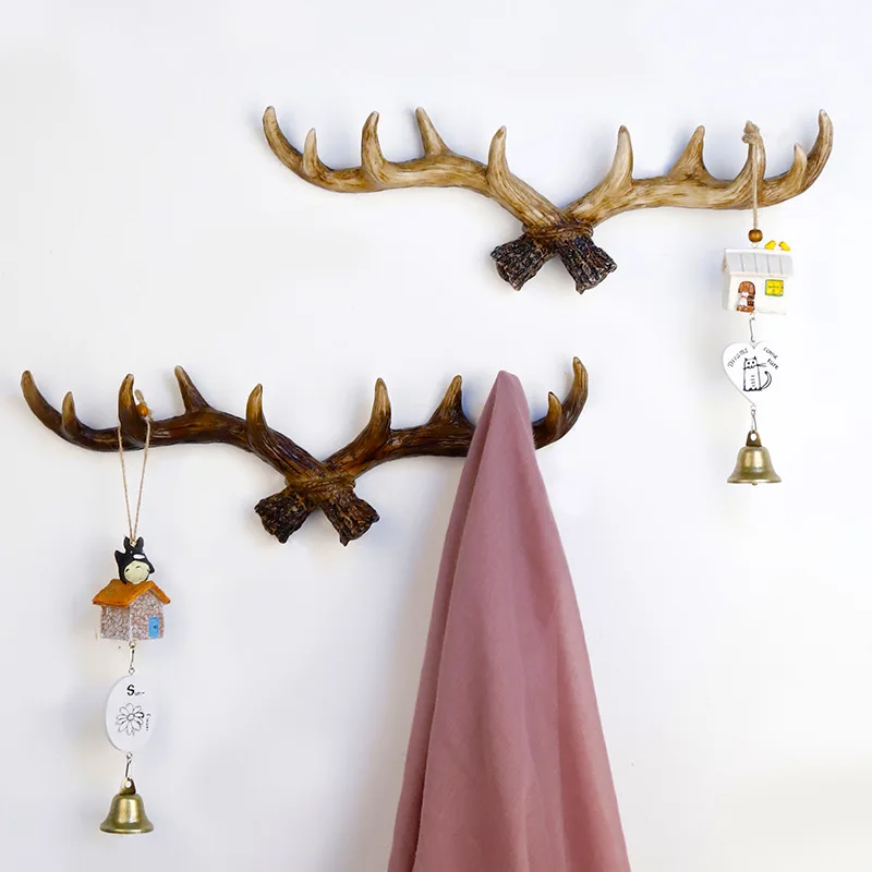 

American Retro Antler Decorative Wall Hanging Coat Rack Hallway Door Wall Clothes Hanger Wall Decor Resin Key Scarf Hook