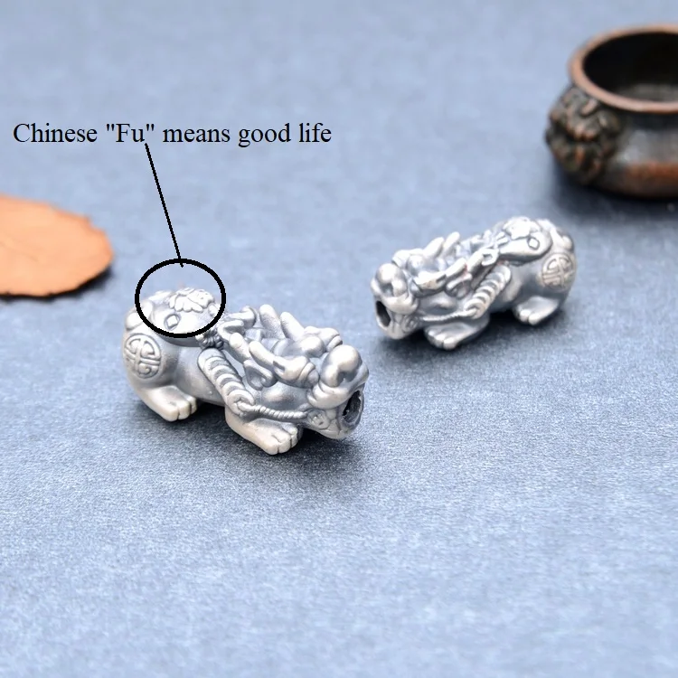 100% 3D 999 Silver Pixiu Beads Vintage Pure Silver Good Luck Fengshui Animal Jewelry Beads Powerful Pixiu Beads