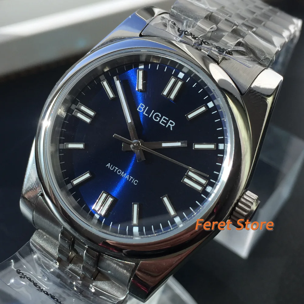 

Bliger 36mm/39mm NH35 Automatic Watch Blue colour Sterile Dial Green Luminous Sapphire Glass Mens Watches