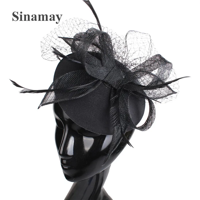 

Bridal Wedding Black Headpiece Birdcage Veil Fascinators Party Hat Corsage Elegant Tulle With Feathers Mesh Hair Accessories