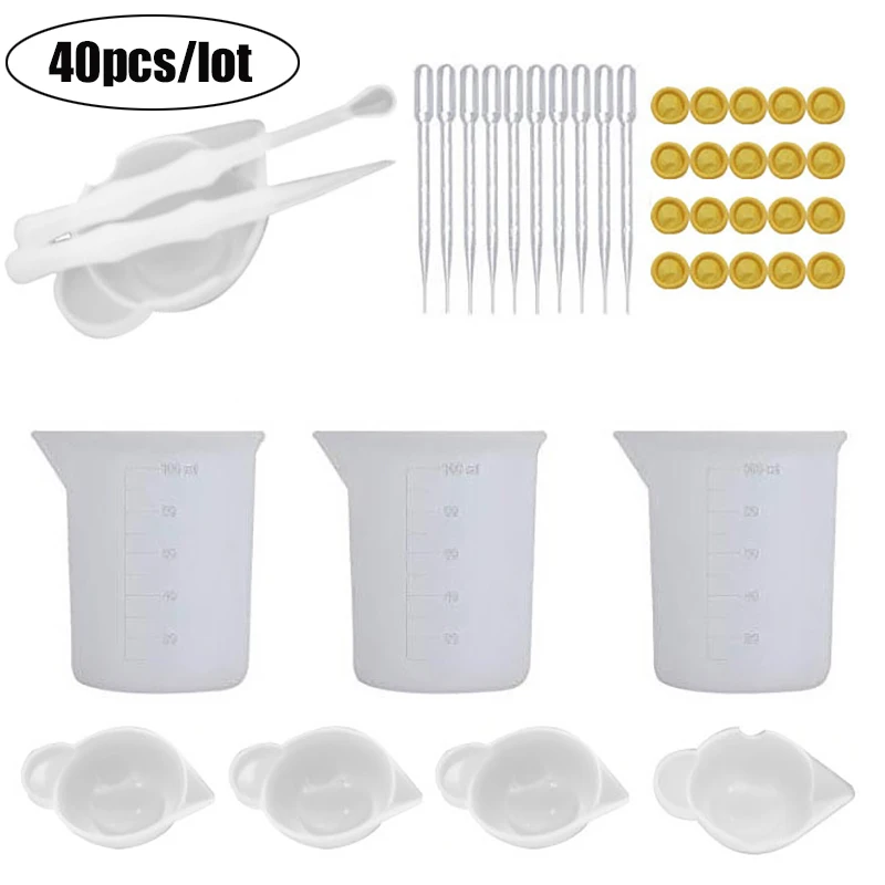 40Pcs/Bag Silicone Crafts Making Tools Set for Measuring Cup Dropper Finger Cots