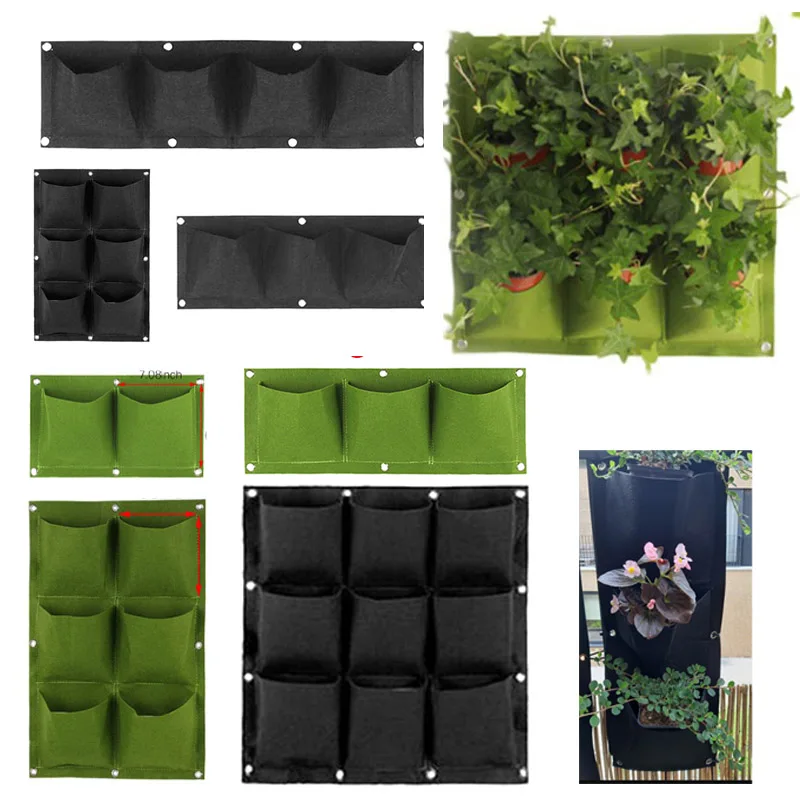 2/4/9 Pockets Vertical Garden gow bags Plant Wall Hanging Planting pots Green black Grow Planter vegetable Gardening Supplies