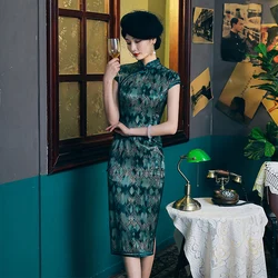 Chinese Dress Woman GreenPlus Large Size Qipao Silk Cheongsam Retro High-end Cheongsam Dress Traditional  Qipao Oriental Dress