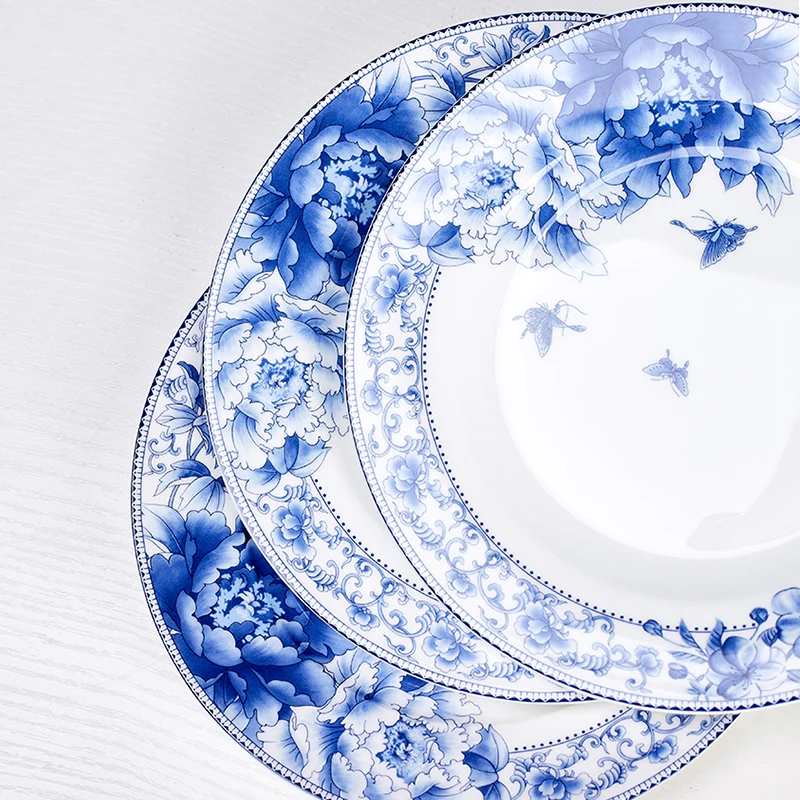 Jingdezhen Ceramic 6 inch/ 8/10 inch Plates Bone China Tableware ish Rice Dishes Blue and White Porcelain Household Dinner plate