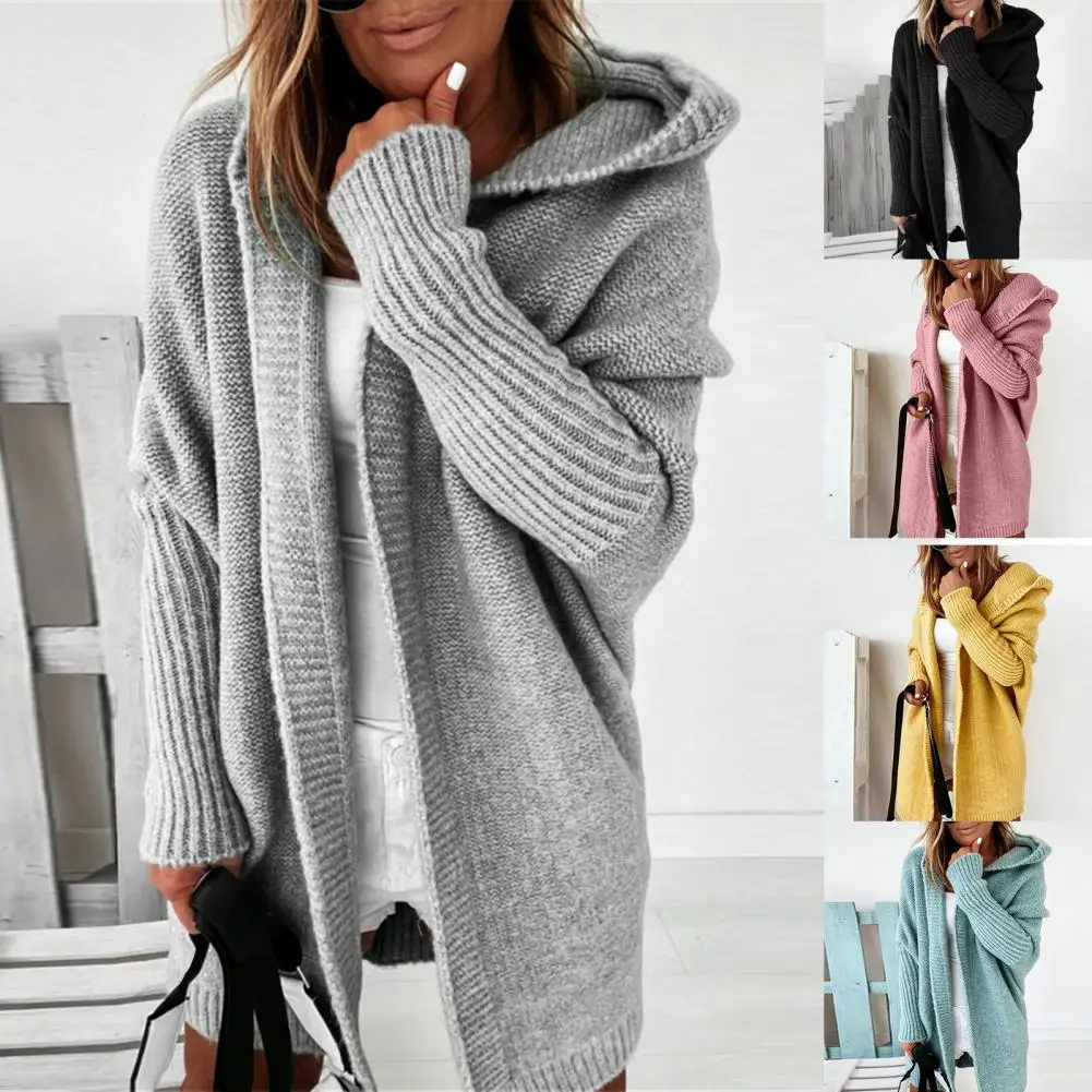 Lady Temperament Solid Color Knitted Sweater Coat Knitwear Hooded Top No Button cardigan women jersey mujer кардиган женский