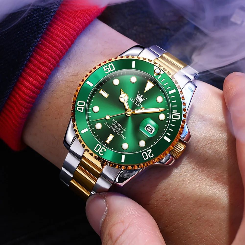 OLEVS 6650 Luxury Automatic Watch Men Mechanical Movement Waterproof Sports Top Brand Stainless Steel Wristwatch Reloj Hombre