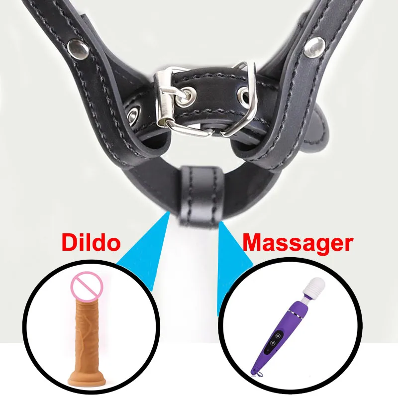 BDSM Chastity Forced Orgasm Belt For Vibrator,Leather Bondage Strap-on Harness,Strapon Magic Wand Massager,Sex Toys For Women