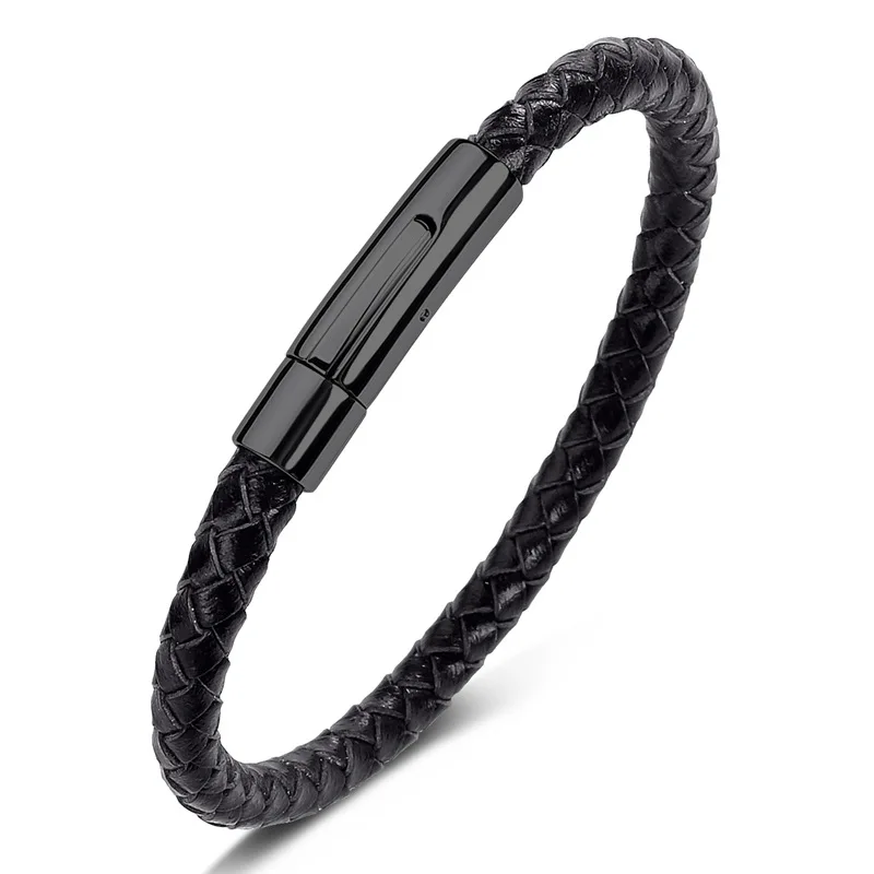 Trendy Leather Bracelets For Men Stainless Steel Bracelet 19/21/23CM Black Brown Braided Rope Bracelets for Men Jewelry Gifts