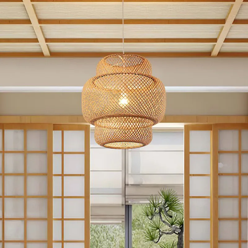 

Rustic Pendant Light design Hand woven lamp Art Dining Room Bedroom Dining Room indoor cafe decoration Bamboo Pendant Light