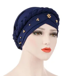 Kepahoo Frauen Haarpflege islamisches Trikot Kopftuch Milch Seide muslimische Hijab Perlen Geflecht Wrap Stretch Turban Hut Chemo Cap Head Wrap