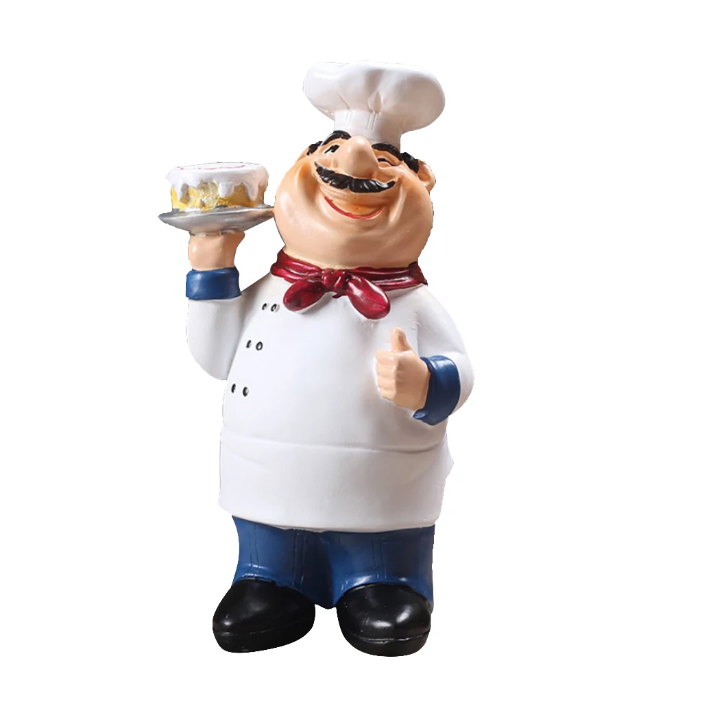 Cute Chef Figurines Resin Mini Statue Ornaments Restaurant Cook Statue for Home Kitchen Bar Table Centerpiece Decoration