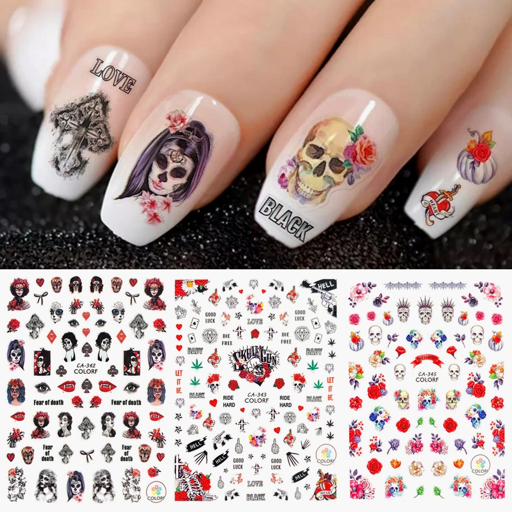 

Newest CA-342-345 Halloween sereis 3d nail art sticker nail decal stamping export japan designs rhinestones decorations