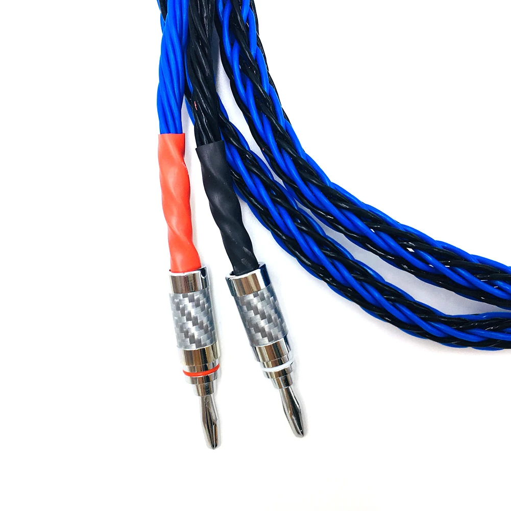 Thouliess One pair 8 Cores  HIFI Speaker Cable With 2 Banana Plug to 2 Banana Jack Hi-end 7N Single Crystal Copper Speaker Wire