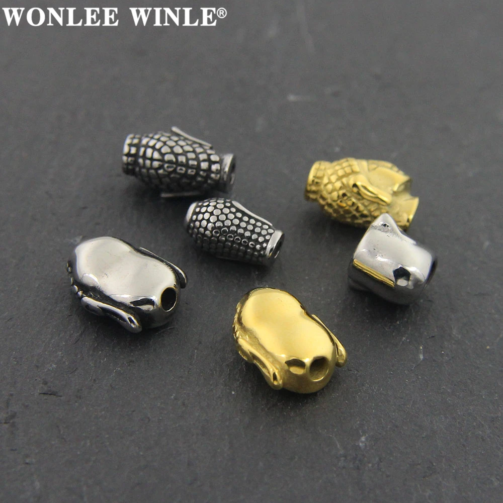 Wonlee Winle Stainless Steel Small Hole Retro Buddha Head Spacer Bead Charm For DIY Men Bracelet Jewelry