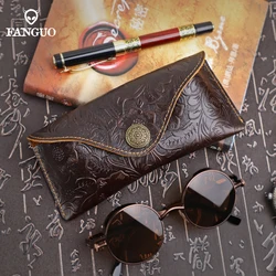 Soft Handmade Genuine Leather Glasses Case Sunglasses Protective Cover Vintage Eye Glasses Storage Bag Anti-scratch Buckle